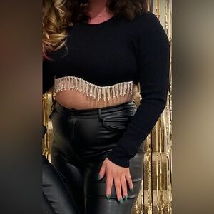 Sincerely Jules Cropped Rhinestone Fringe Top